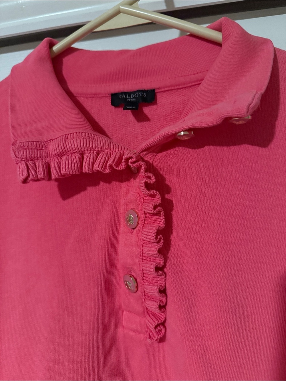 Talbots Hot Pink Ruffle-Placket Sweatshirt - Picture 2 of 5